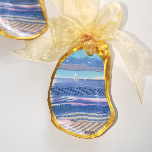 Oyster Ornament - Blue Gingham Regatta