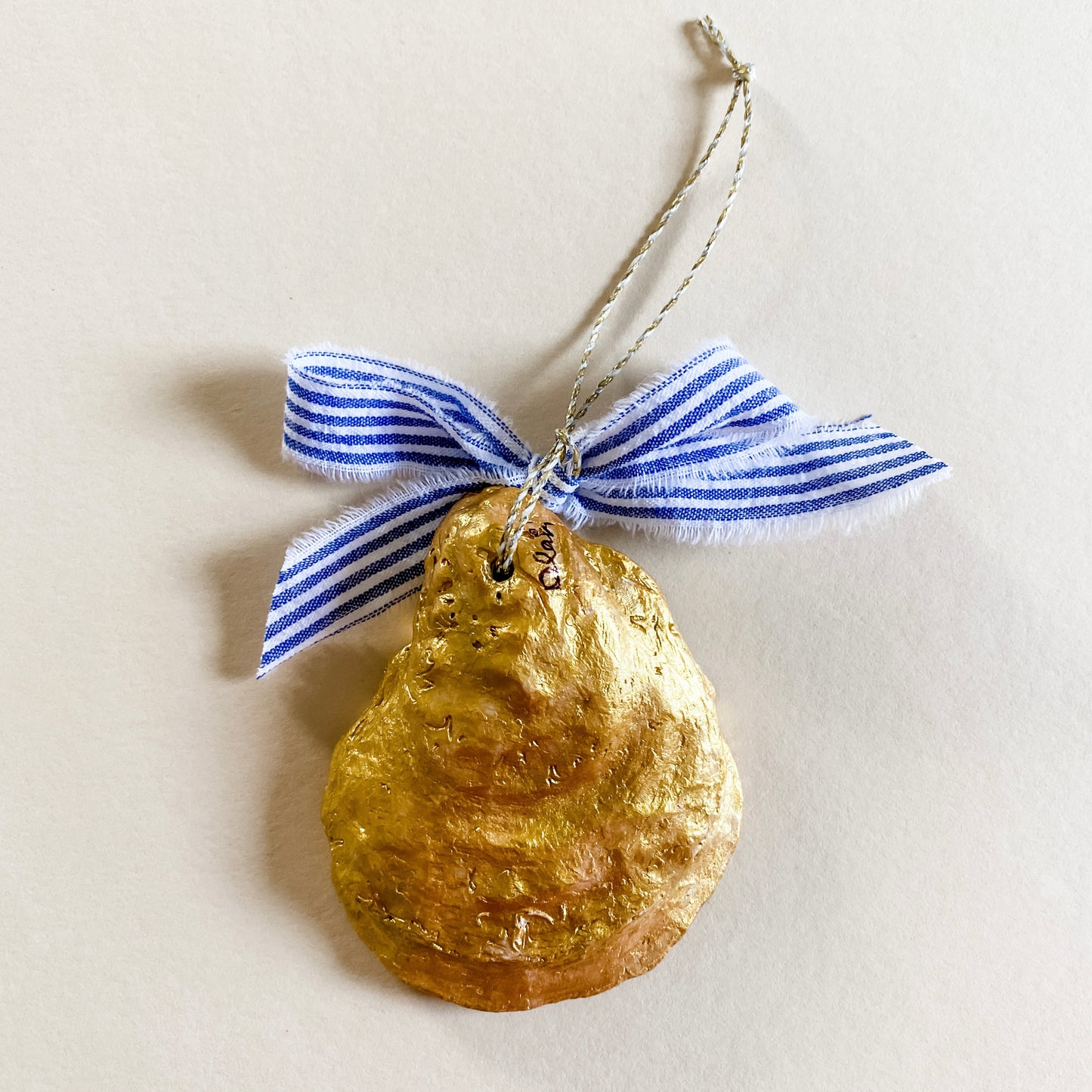 Oyster Ornament - Blue Gingham Regatta - single oyster